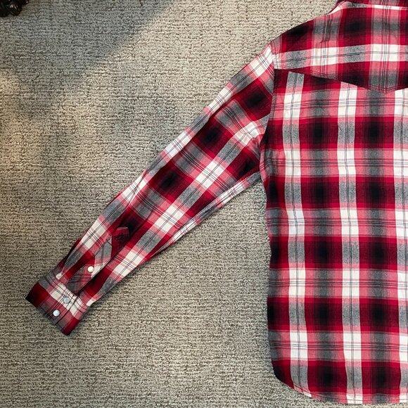 Vans Long-Sleeve Shirt MEDIUM - Red Plaid Country-Style with Button Snaps - Picture 8 of 9